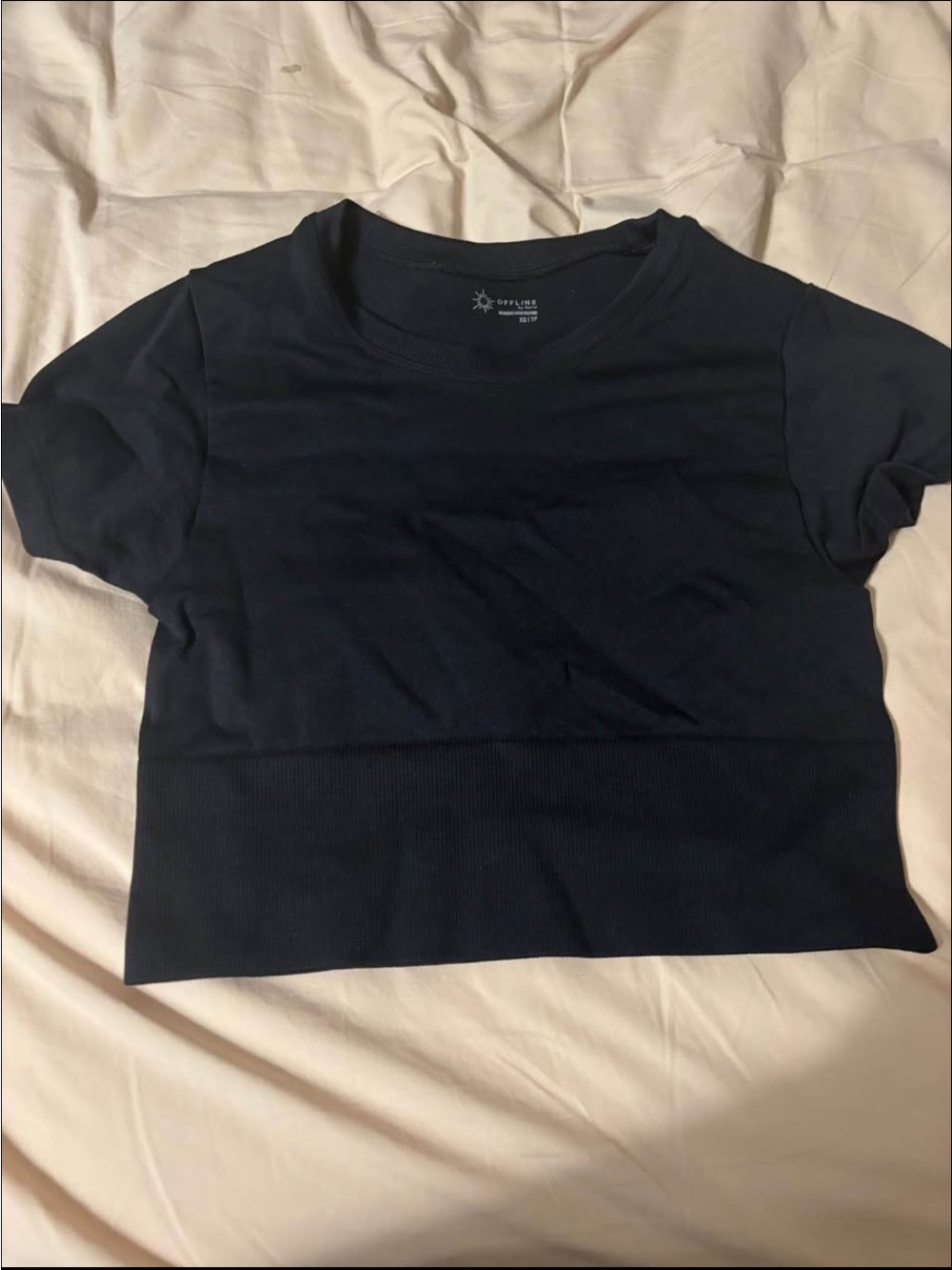aerie Black Short Sleeve Ribbed Hem Crop Top